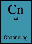 <b>Channeling </b> <i>v. </i>The act of channeling the words of the deceased through an amusing confidence trickster doing on a silly accent.